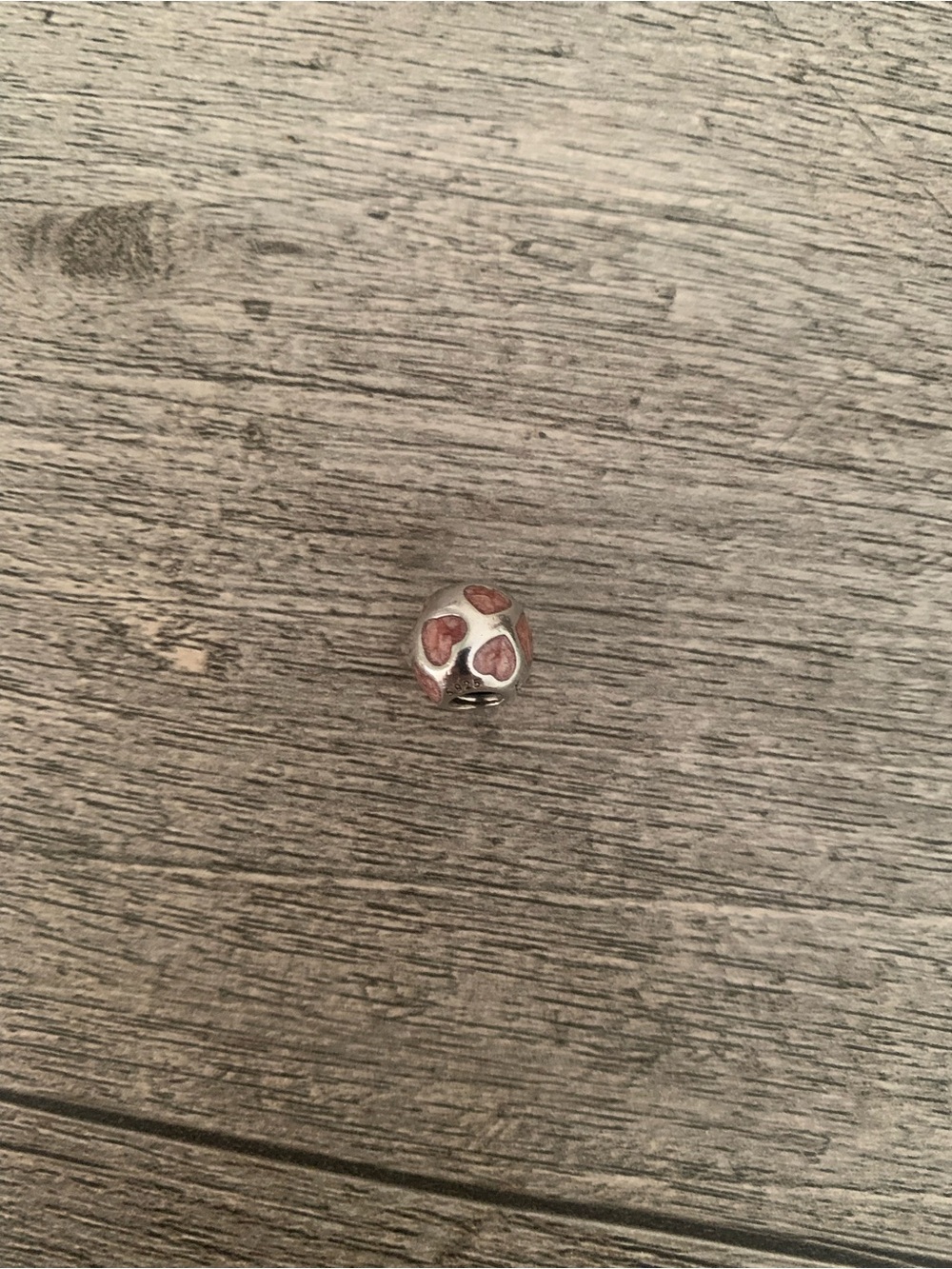 Pandora Silver Charm with Pink Heart Inlays